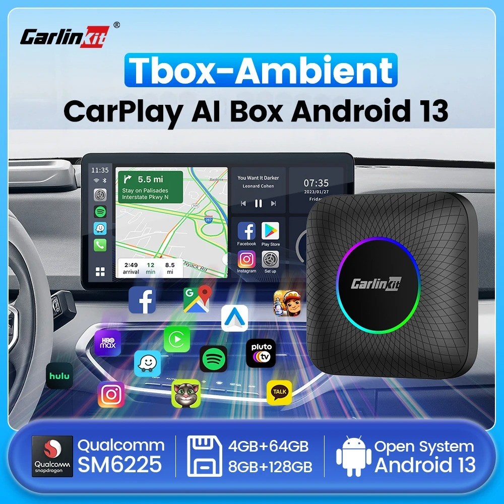 CarlinKitสมาร์ทCarPlay AI Box Android 13 LED 8G + 128G SM6225 8