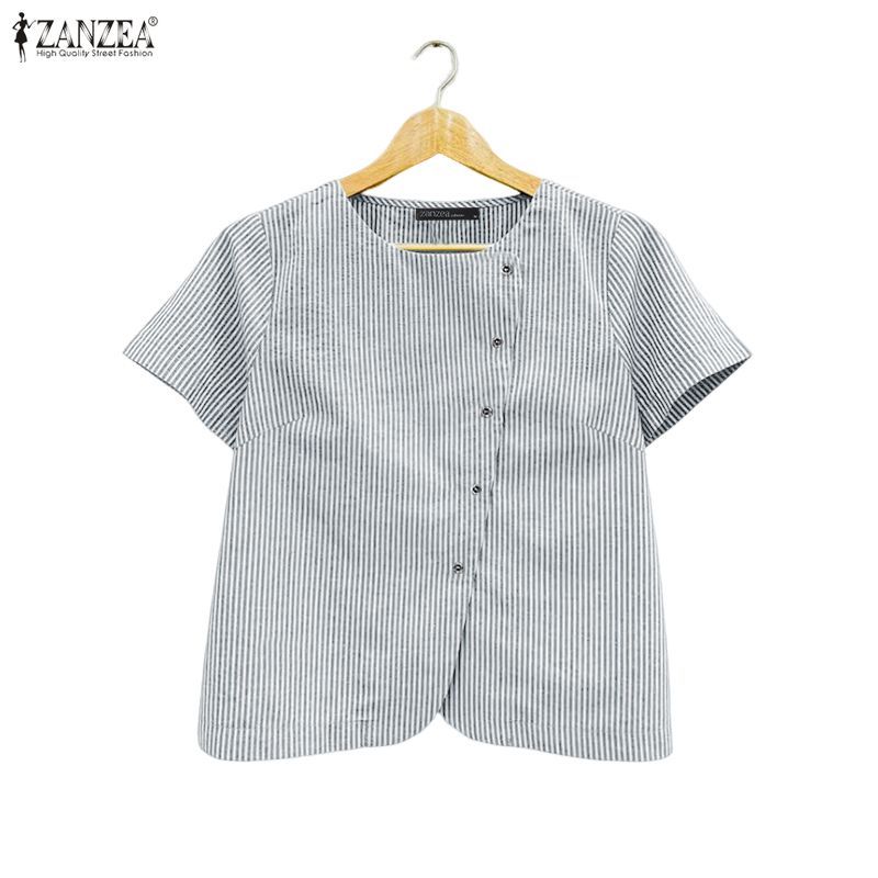 เสื้อเบลาส์คอกลมแขนสั้น สไตล์เกาหลีสำหรับผู้หญิง | Shopee Thailand