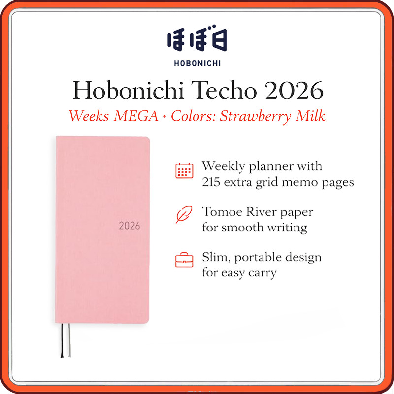 Hobonichi Techo 2026 Weeks MEGA Planner Strawberry Milk | Slim Weekly ...