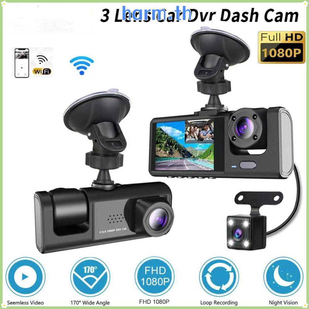 HARM Car DVR with IR Night Vision, HD Recording Vehicle Recorder, APP Control, 360° 3-Channel Dashcam