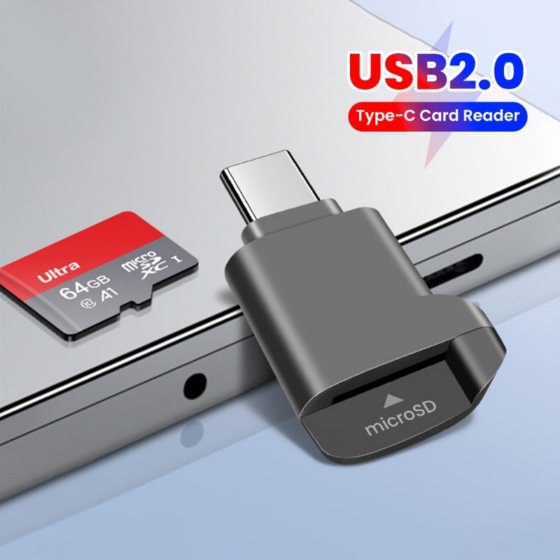 Type-C 2.0 Mini TF Card Reader ที่เก็บภายนอกสีดํายืดสําหรับ Memory ...