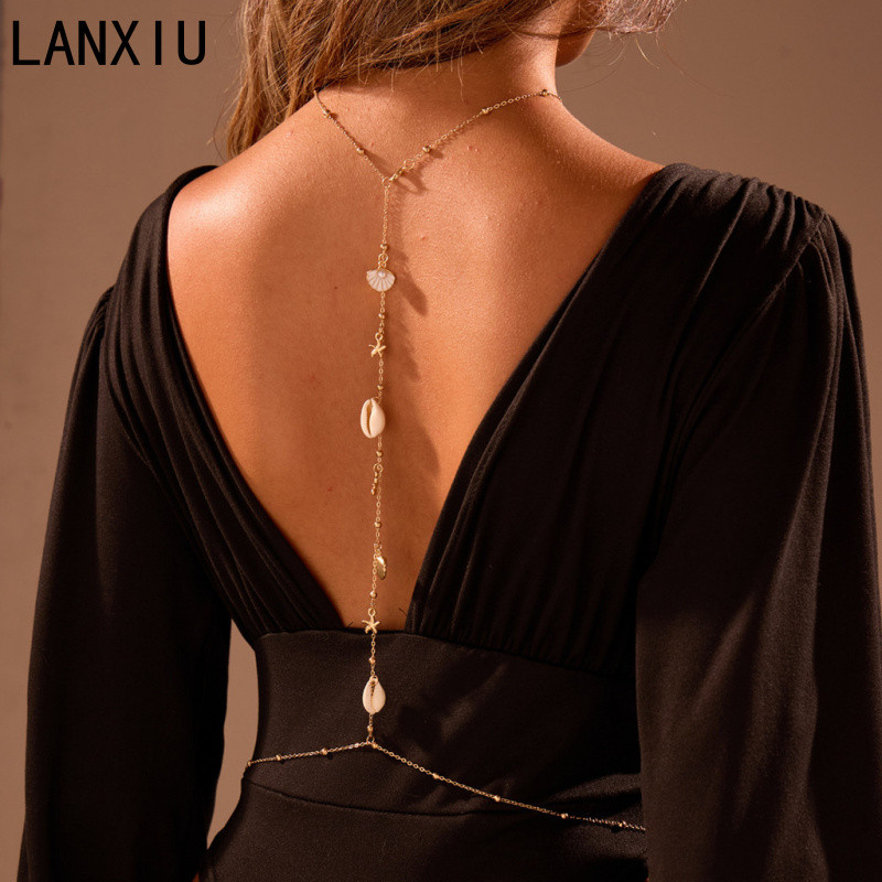 LANXIU ส่วนบุคคลเปลือกปลาดาวจี้ Body Chain Back Chain Gold Shell ปลาดาว ...