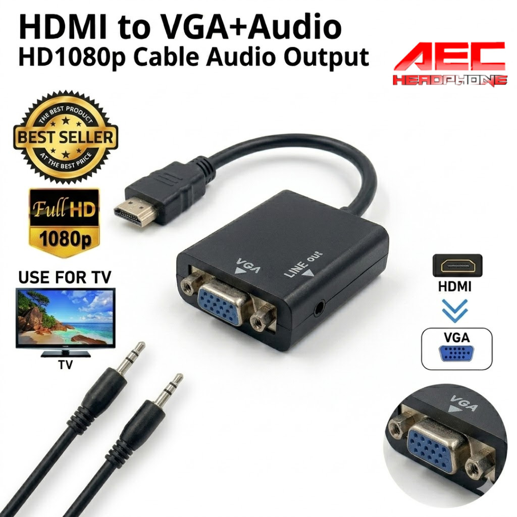 ตัวแปลง HDMI to VGA + Audio Output รองรับ Full HD 1080p สายแปลงสัญญาณ ...