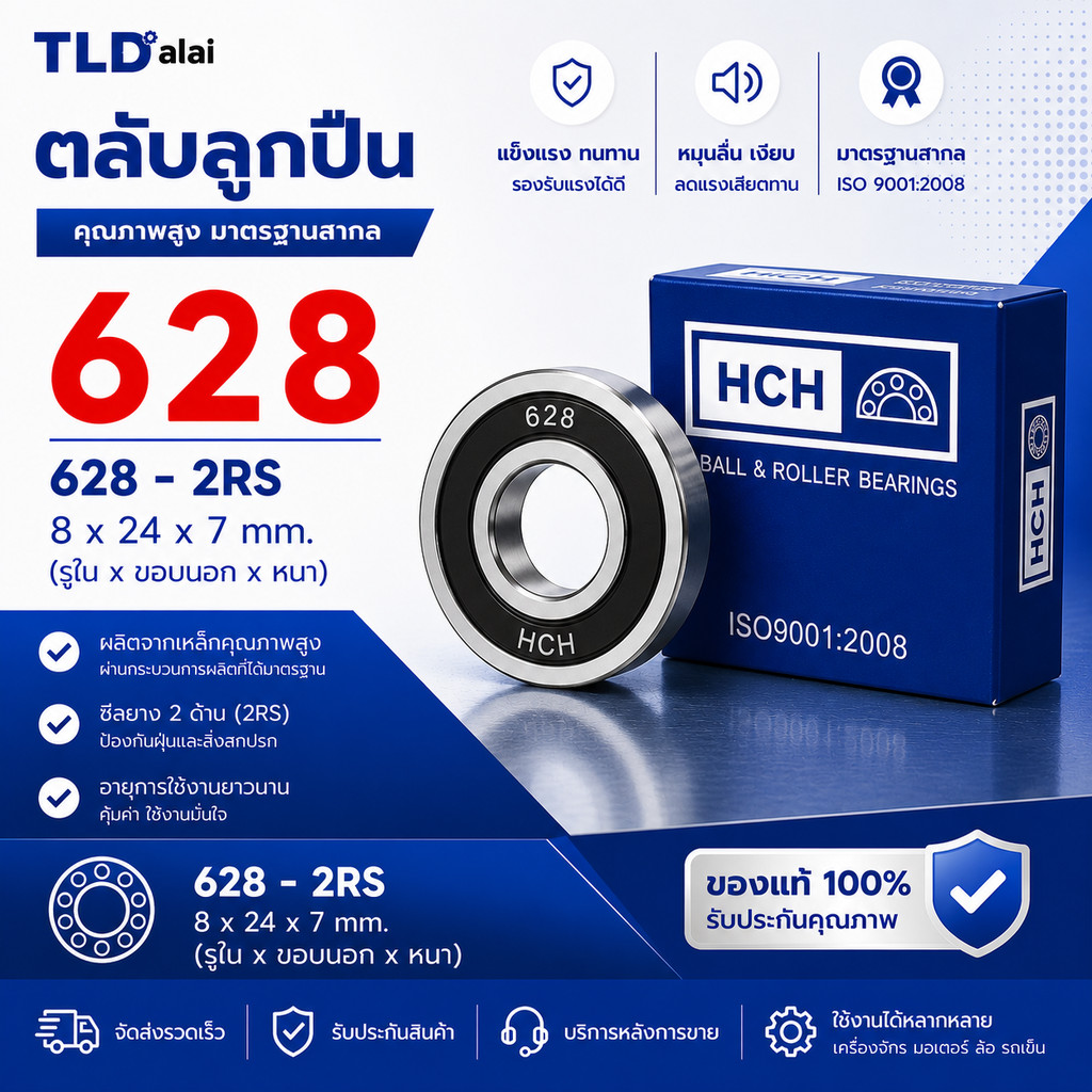 อะไหล่ ตลับลูกปืน 628 #2RS ขนาด 8x24x7mm. (รูในxรอบนอกxหนา) ฝายาง2ข้าง ...
