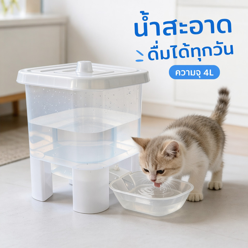 เครื่องให้น้ำแมว ถังน้ำสัตว์เลี้ยง 4L อัตโนมัติ