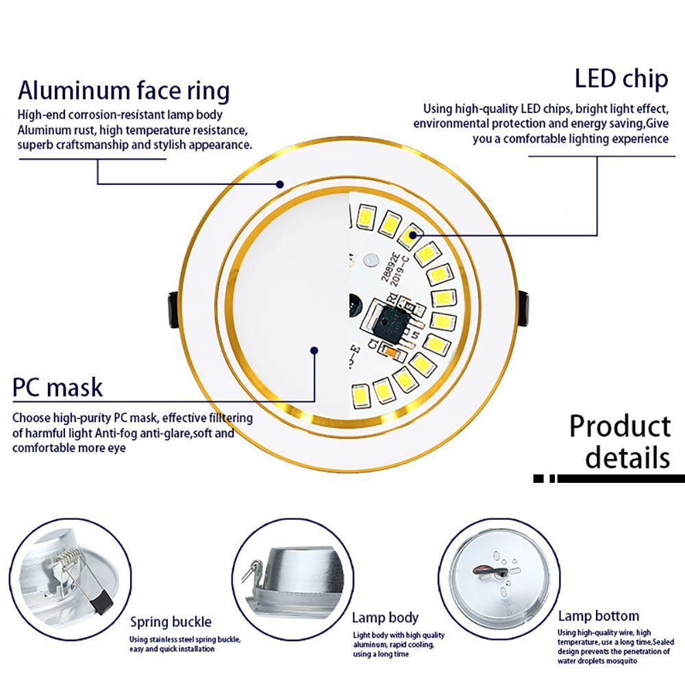 TYLER ไฟแผง LED เย็นสีขาวกลมทอง/เงิน/สีขาวไฟ LED 220V ไฟจุดฝัง | Shopee ...