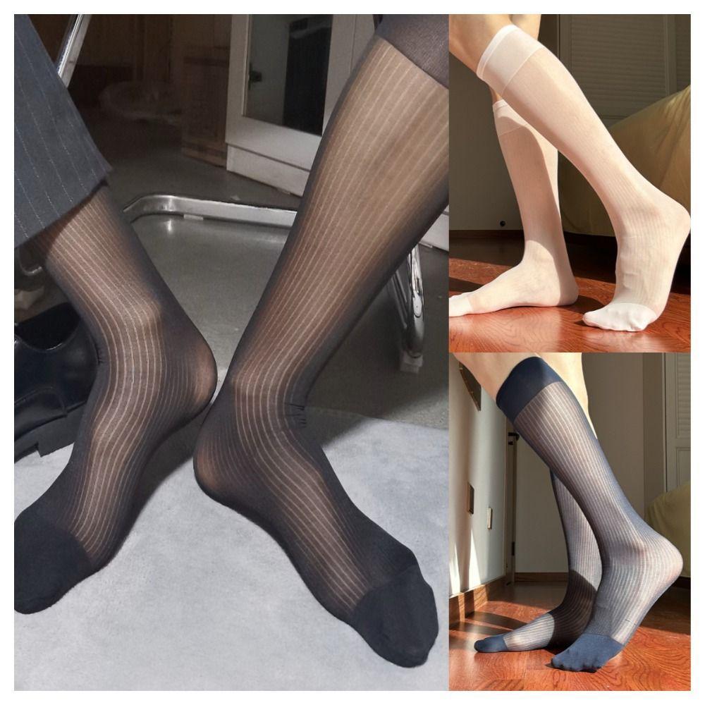 ECHOSKY Men Thin Dress Tube Socks, Sheer Translucent สีทึบธุรกิจถุงน่อง ...