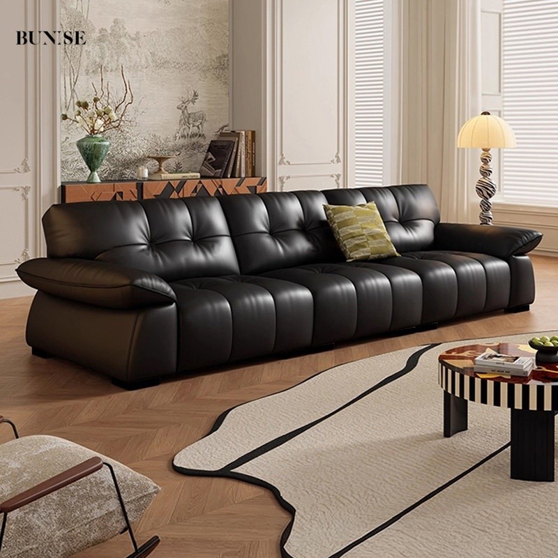 🚀 BUNISE DFL692 Genuine Leather Sofa Modern Ergonomic Support Reclining Back Function Comfortable Sofa Free Shipping