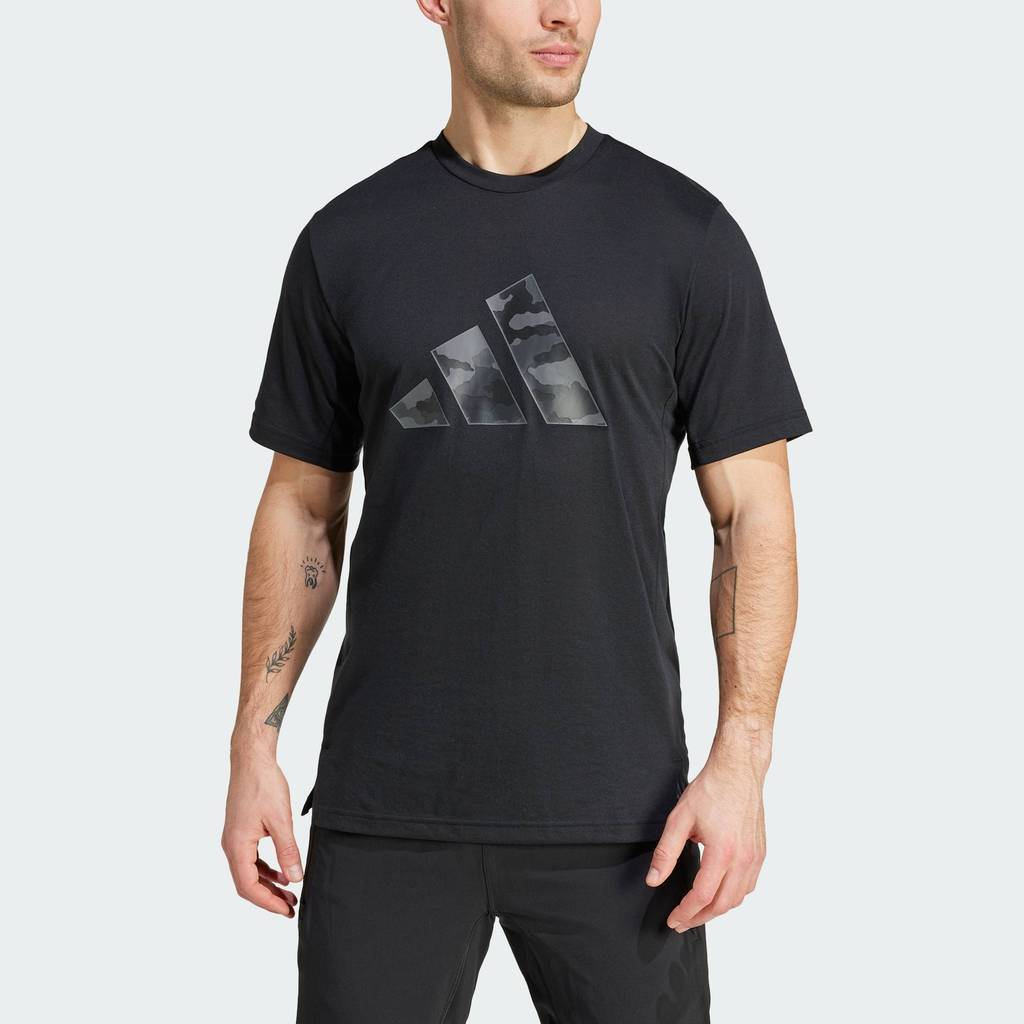 adidas Gym & Training Train Essentials Camo Graphic Logo Tee Men Black ...