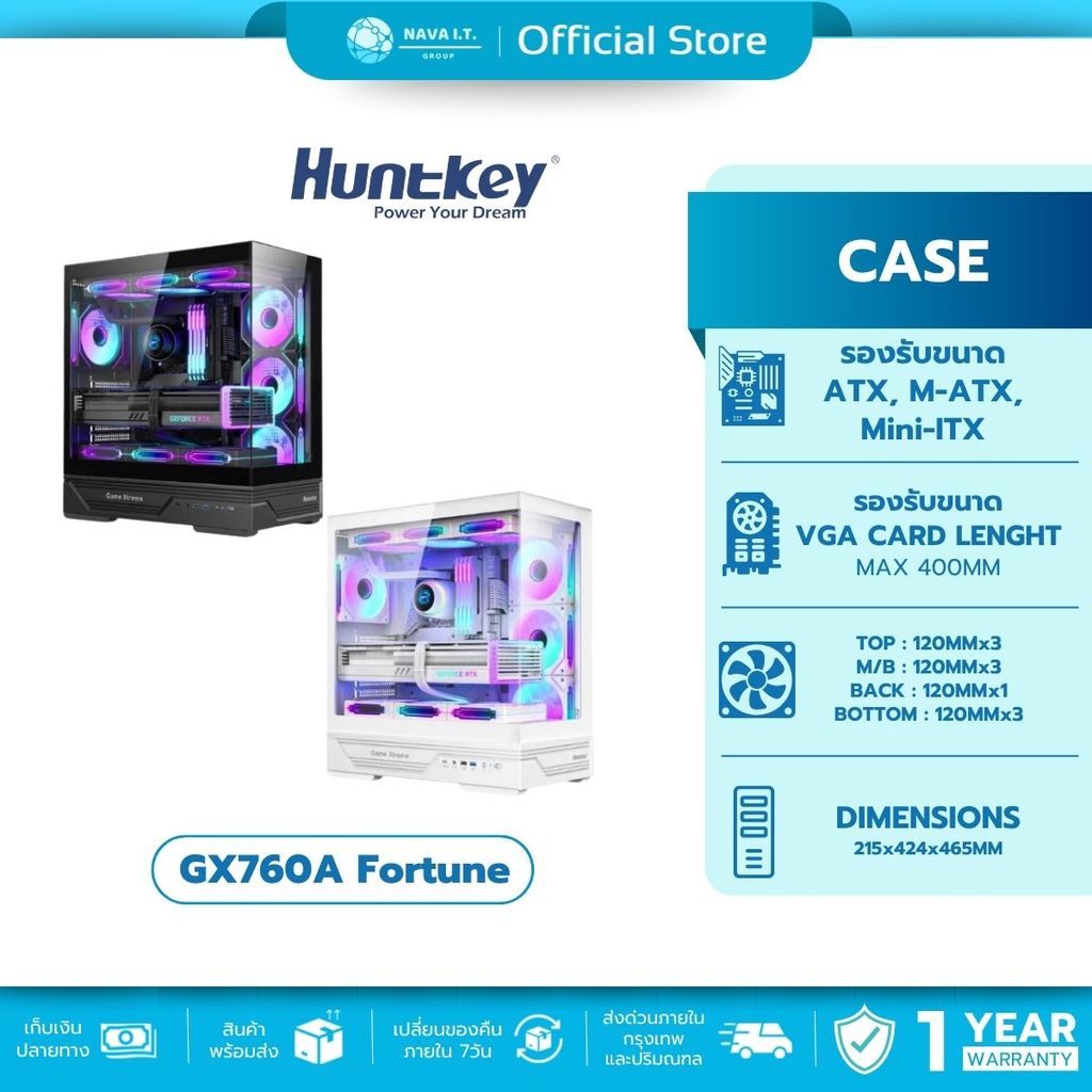 (มีส่งด่วน) Case เคส Huntkey GX760A Fortune ATX รองรับ 10 พัดลม รับ ...