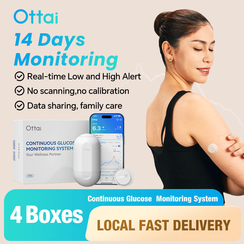 Ottai CGM เครื่องวัดน้ําตาลกลูโคสอย่างต่อเนื่อง 4 ชุดไม่มีนิ้วมือ ...