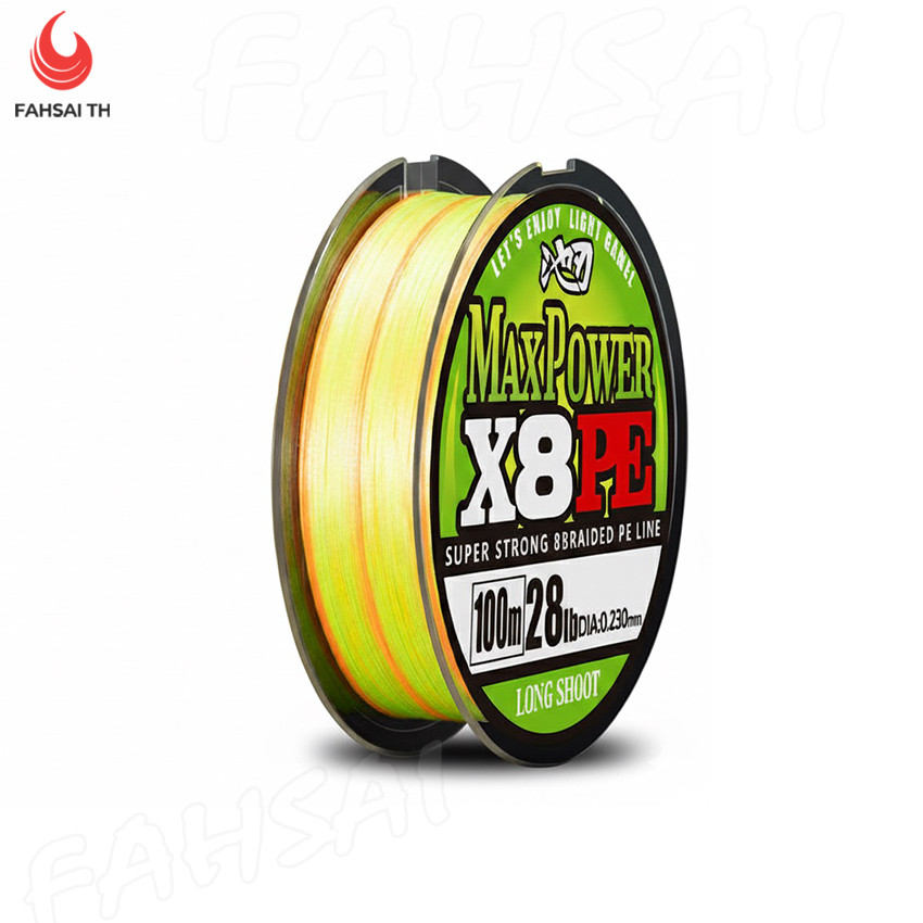 PE x8 แบรนด์MAXPOWER จากญี่ปุ่น สายตกปลา สายพีอี ถัก8 ยาว100m เส้น