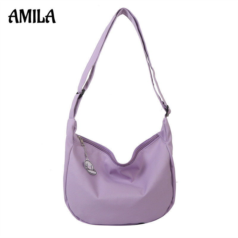 AMILA กระเป๋าสะพายไหล่ผู้หญิง สไตล์เกาหลี วาฟเฟิลสีลูกกวาด สำหรับนักเรียนและวัยทำงาน ออกแบบอย่างเรียบง่าย