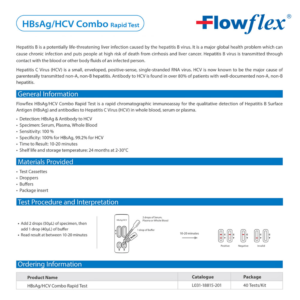 Flowflex HBsAg/HCV ชุดตรวจเชื้อไวรัสตับอักเสบชนิดบีและชนิดซีในตลับ ...