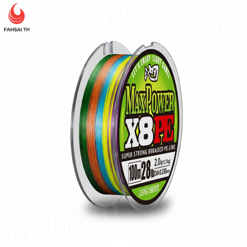 PE x8 แบรนด์MAXPOWER จากญี่ปุ่น สายตกปลา สายพีอี ถัก8 ยาว100m เส้น