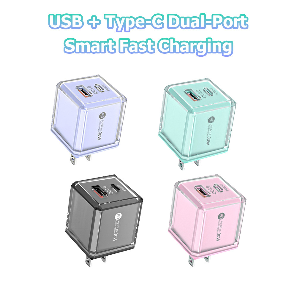PD 30W快速充电器 1USB + 1USB-C双口 支持双口同时充电 小巧便携