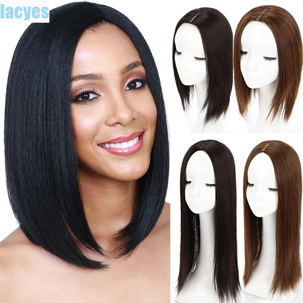 LAYES ธรรมชาติสังเคราะห์ Toupee, สำหรับปิดผมขาวส่วนกลาง, ผมยาวตรงสำหรับ ...