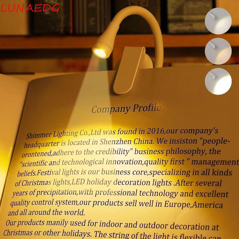 LUNAEDGE ไฟ LED Book Light ไฟอ่านหนังสือขนาดมินิแบบชาร์จไฟได้ แบบพกพา 3 สี หรี่แสงได้ 360° หนังสือไฟกลางคืนแบบปรับได้อ่านหนังสือ