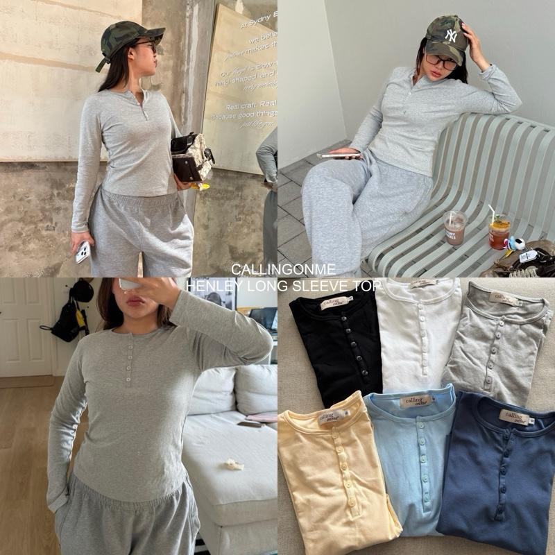 callingonme-henley long sleeve top เสื้อแขนยาวผ้านุ่ม กระดุม 5 เม็ด