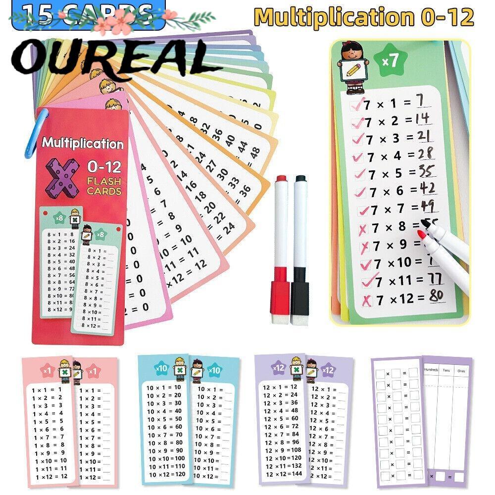 OUREAL 15PCS Multiplication แฟลชการ์ด, Self Check คณิตศาสตร์การเรียนรู้ ...