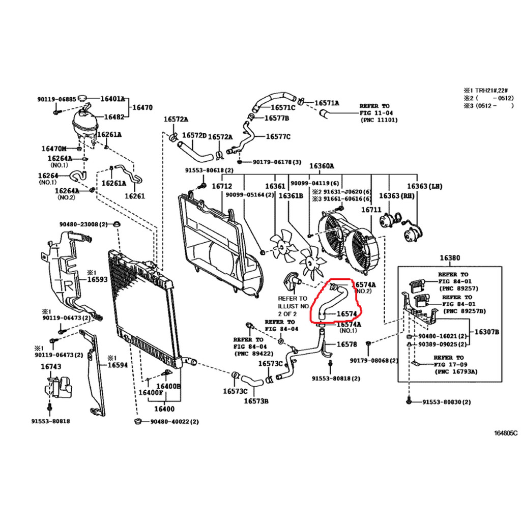 ท่อยางข้างเครื่อง TOYOTA COMMUTER TRH223 2005-2013 1TR 2.0 2TR 2.7 ...