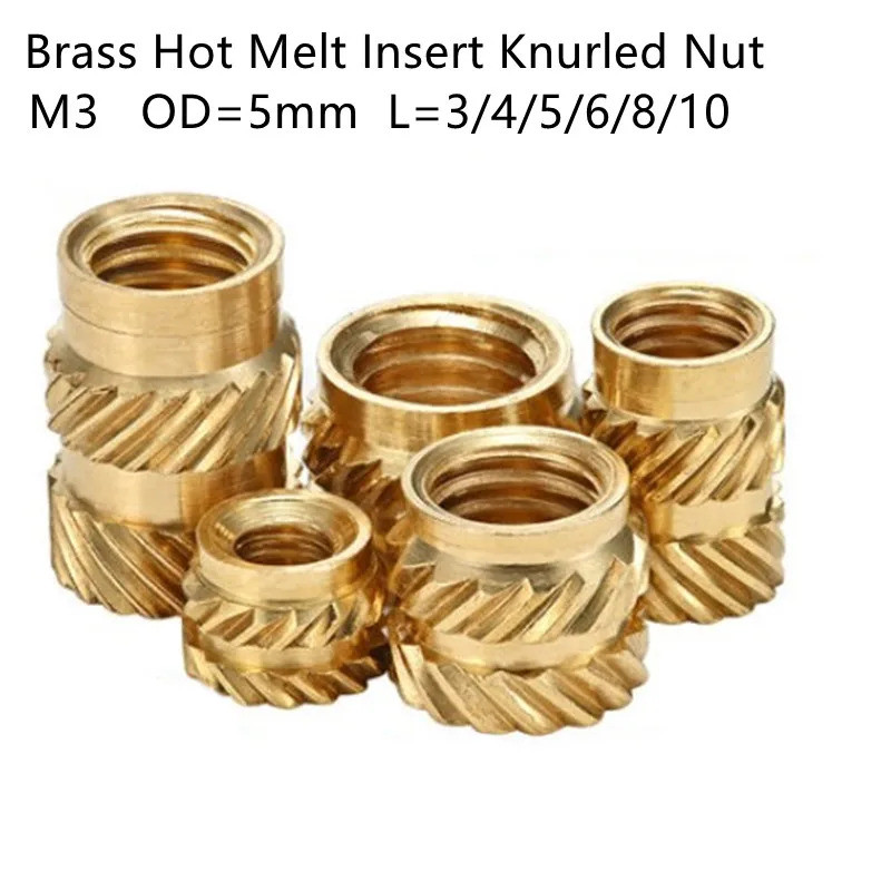 100pcs M3*3/4/5/6/8/10 OD 4.2mm 4.5mm 5mm Brass Hot Melt Insert Knurled ...