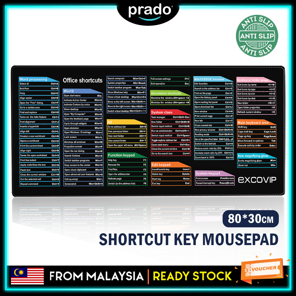 PRADO Microsoft แผ่นรองเมาส์ปุ่มลัดภาษาอังกฤษขนาดใหญ่ Anti Slip Soft ...