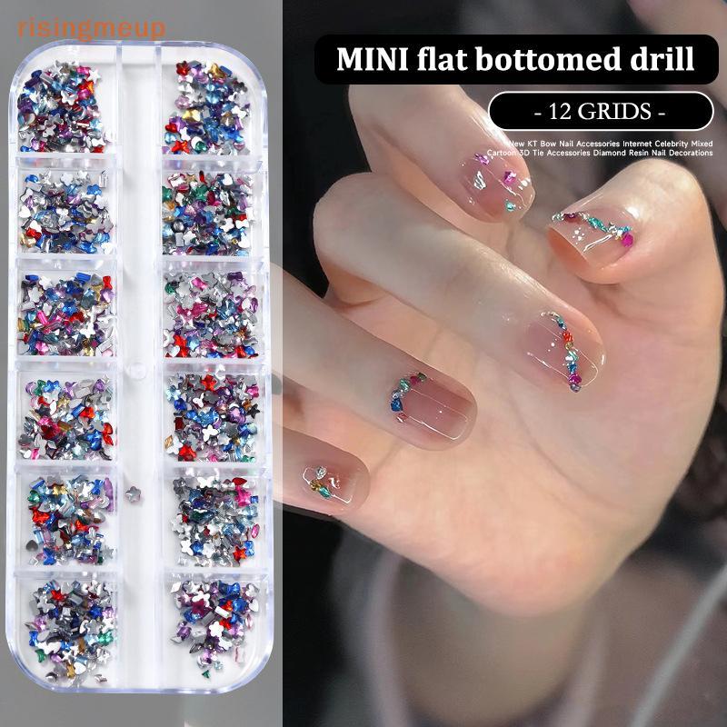 [risingmeup] 12 กริด/กล่องเล็บ Multi Shape แบนกลับคริสตัล Rhinestone ...