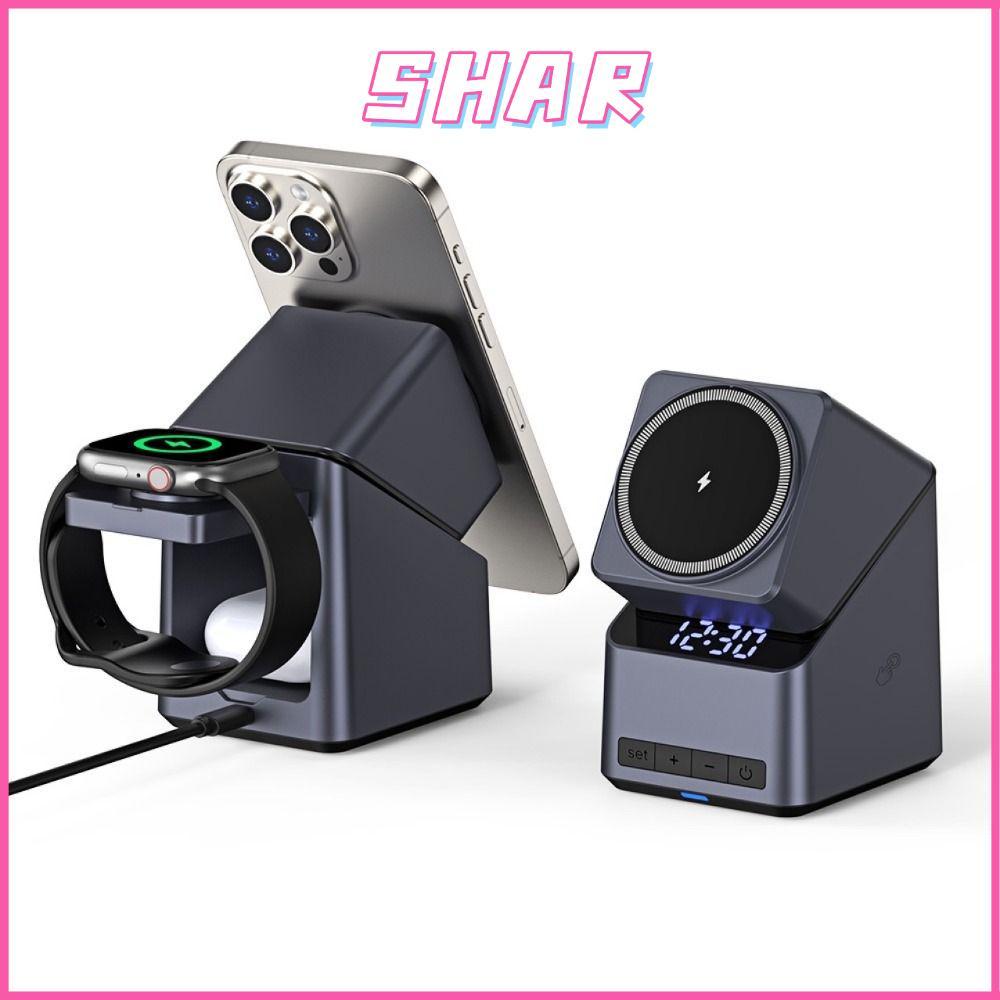 SHAR ที่ชาร์จไร้สายแบบหมุนได้แม่เหล็ก, ไฟฟ้า 4 in 1 นาฬิกาแท่นชาร์จหู ...