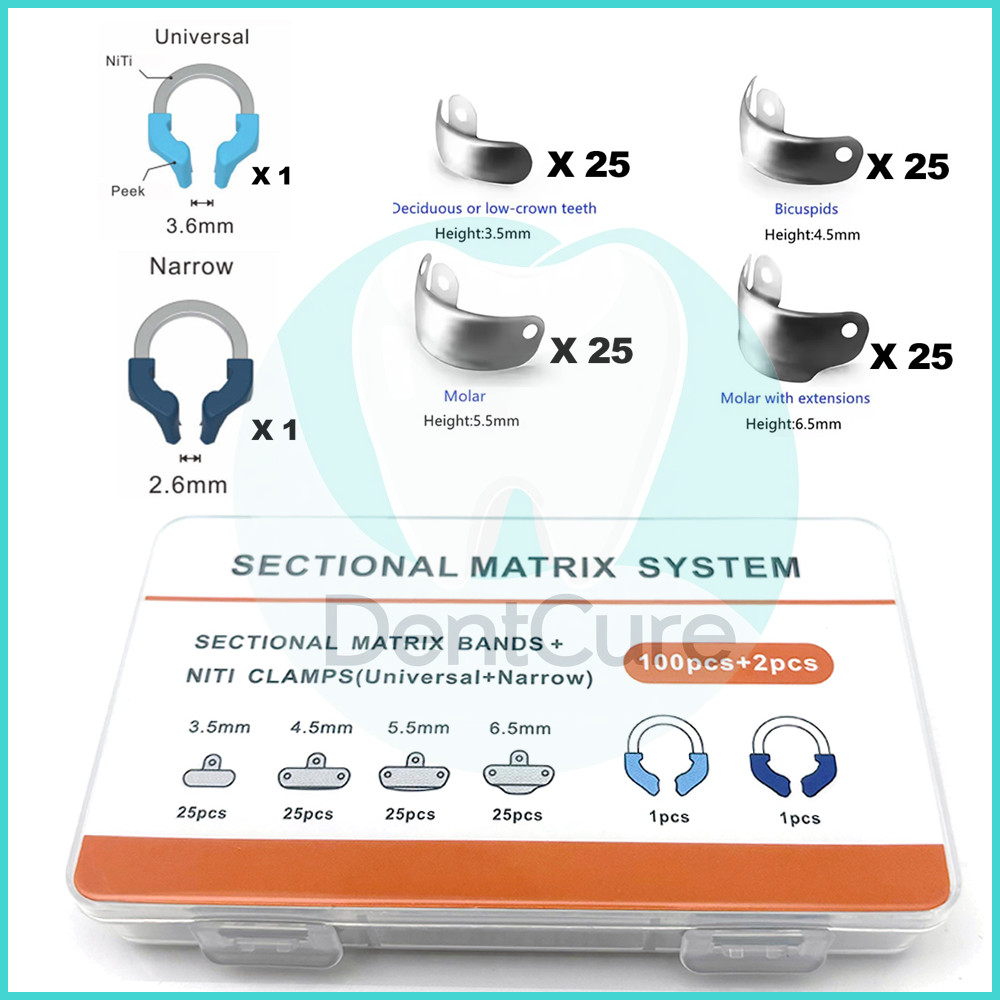 102PCS Dental Matrix Bands Sectional Contoured Matrix System โลหะ ...