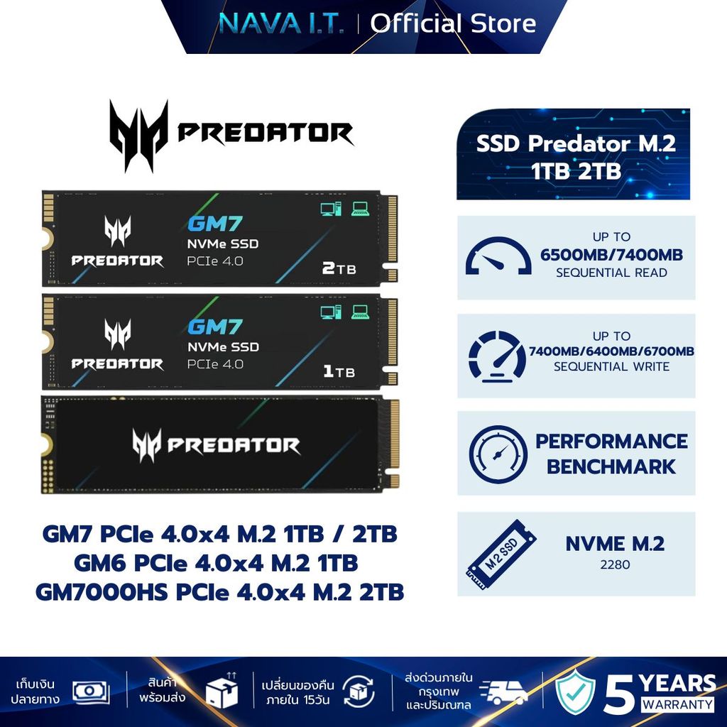 SSD Predator GM6/GM7 PCIe 4x4 M.2 1TB 2TB | Shopee Thailand