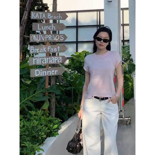 <Moses Queen> áo thun tay ngắn cổ tròn phong cách Hàn Quốc đơn giản màu nền dáng ôm phù hợp cho mùa hè