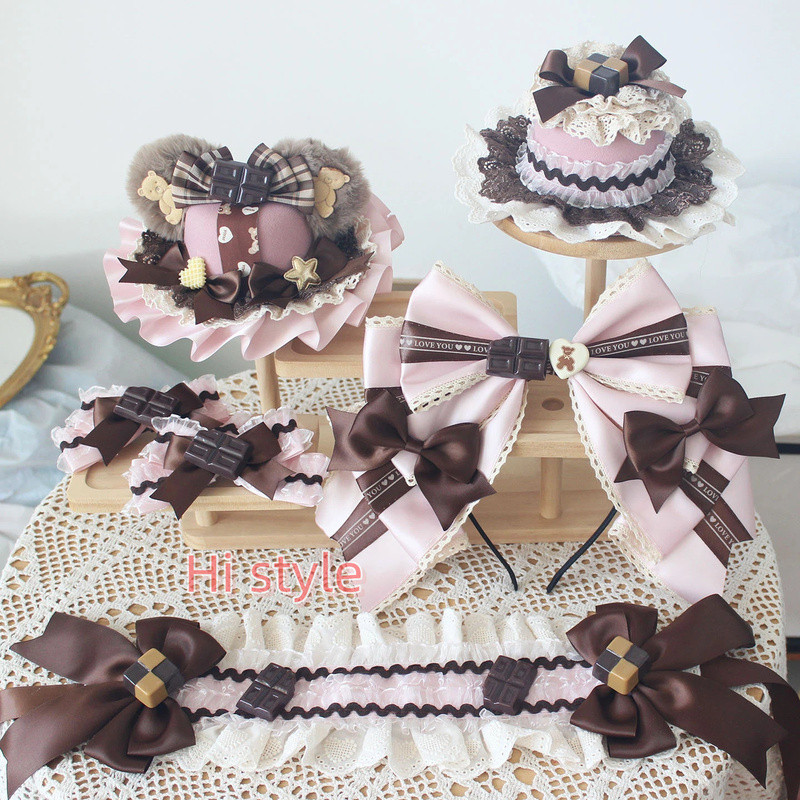Pink lolita cake top hat, pink cute rabbit hair accessory and hair band ...