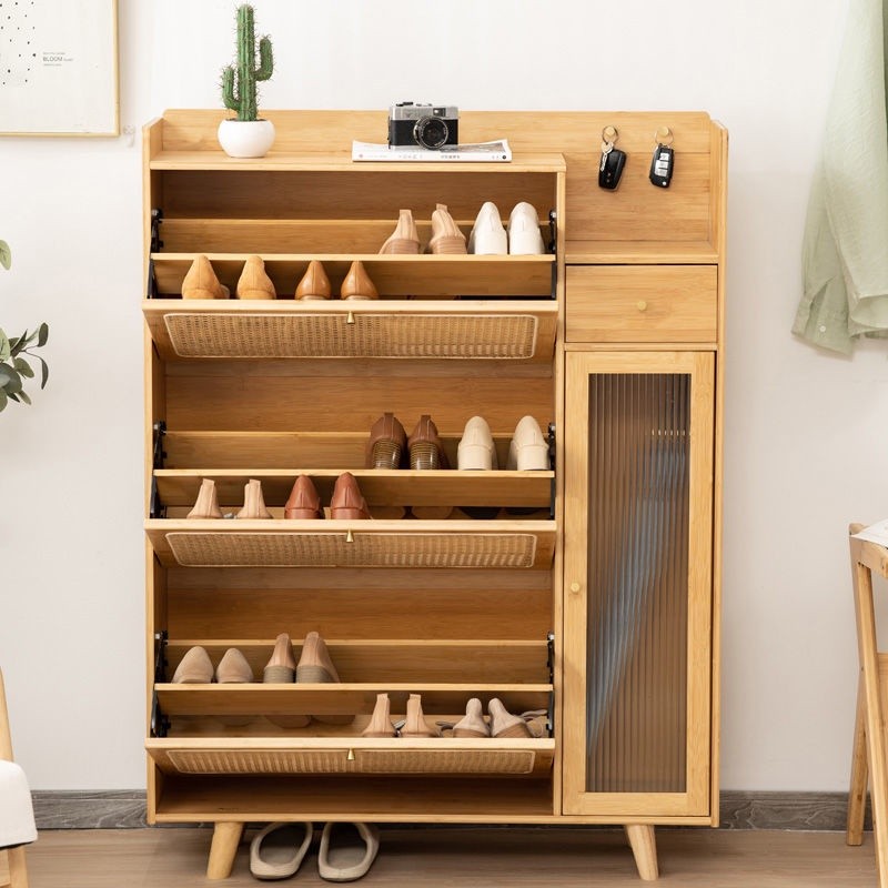Tipper shoe cabinet home door solid wood ultra-thin storage locker ...