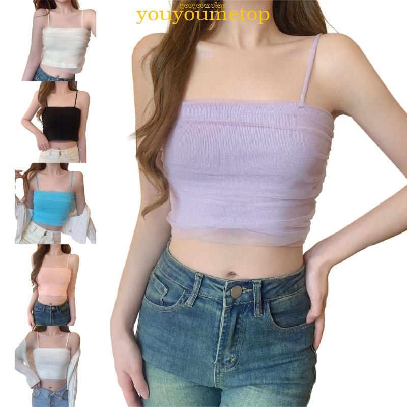 Camisole ยี้ห้อ YOUYO สำหรับผู้หญิง สไตล์ Y2K ดีไซน์_patchwork_ แบบไร้ ...