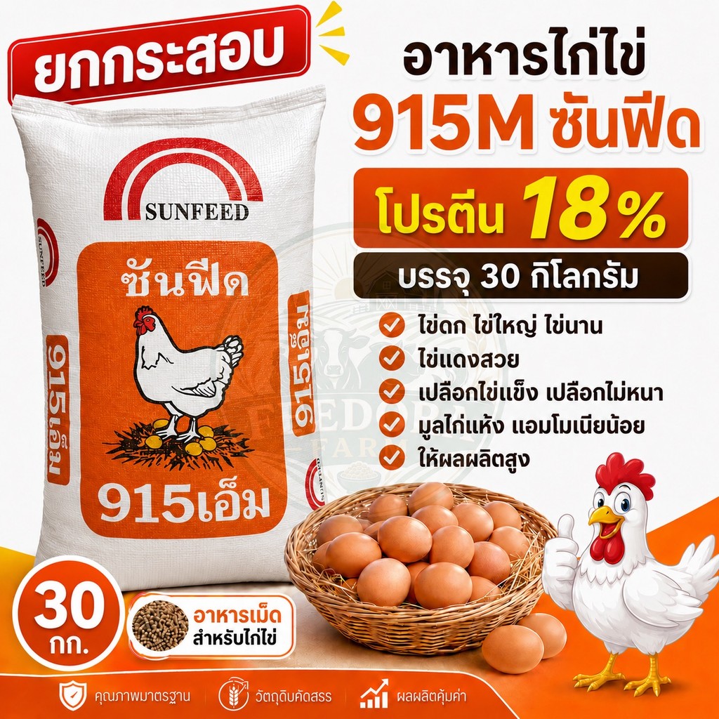 อาหารไก่ไข่ ยกกระสอบ SUNFEED 30kg ซันฟีด 915M โปรตีนสูง 18% อาหาร ...