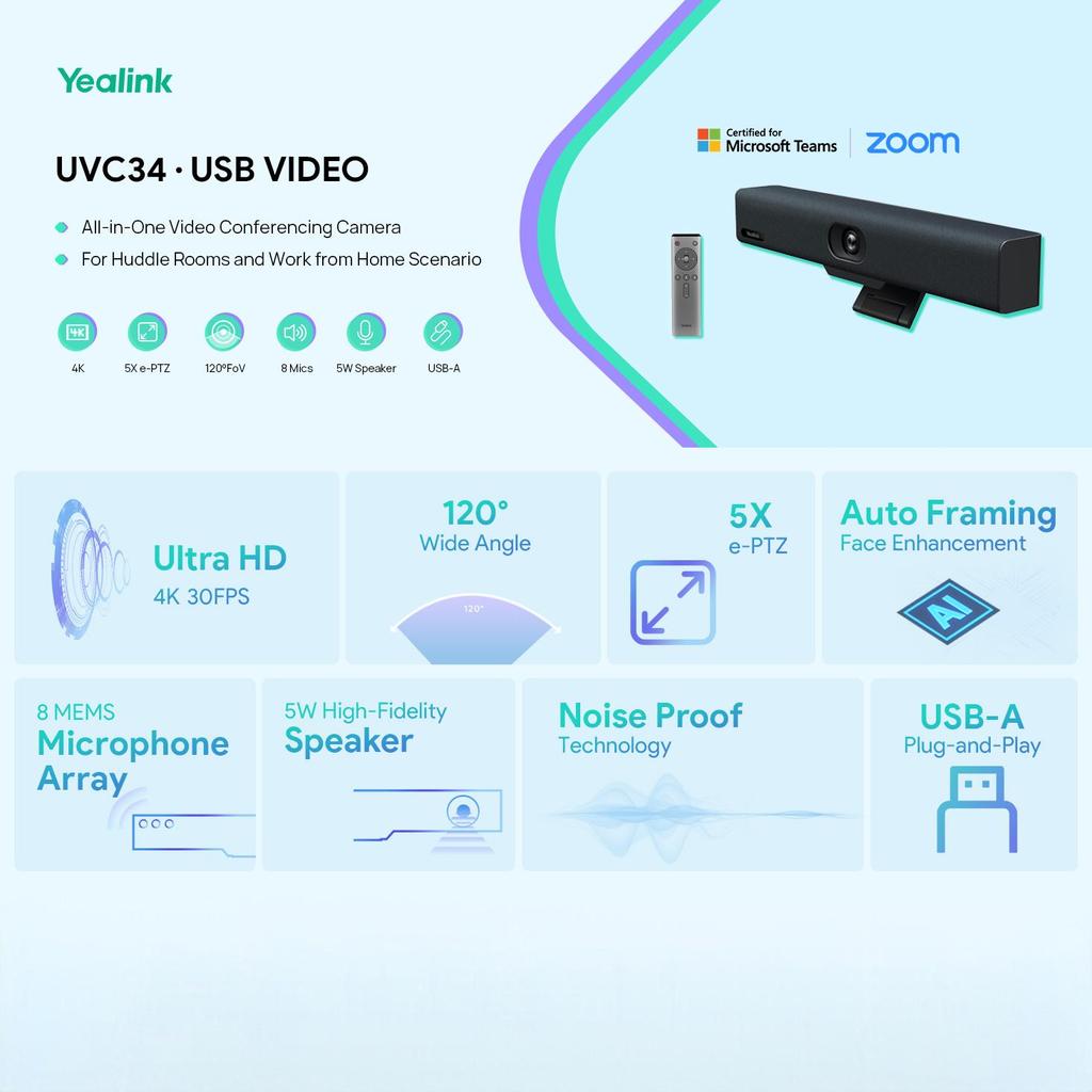 Yealink UVC34 All-in-One USB Video Bar ระบบกล้องห้องประชุม 4K | Shopee ...