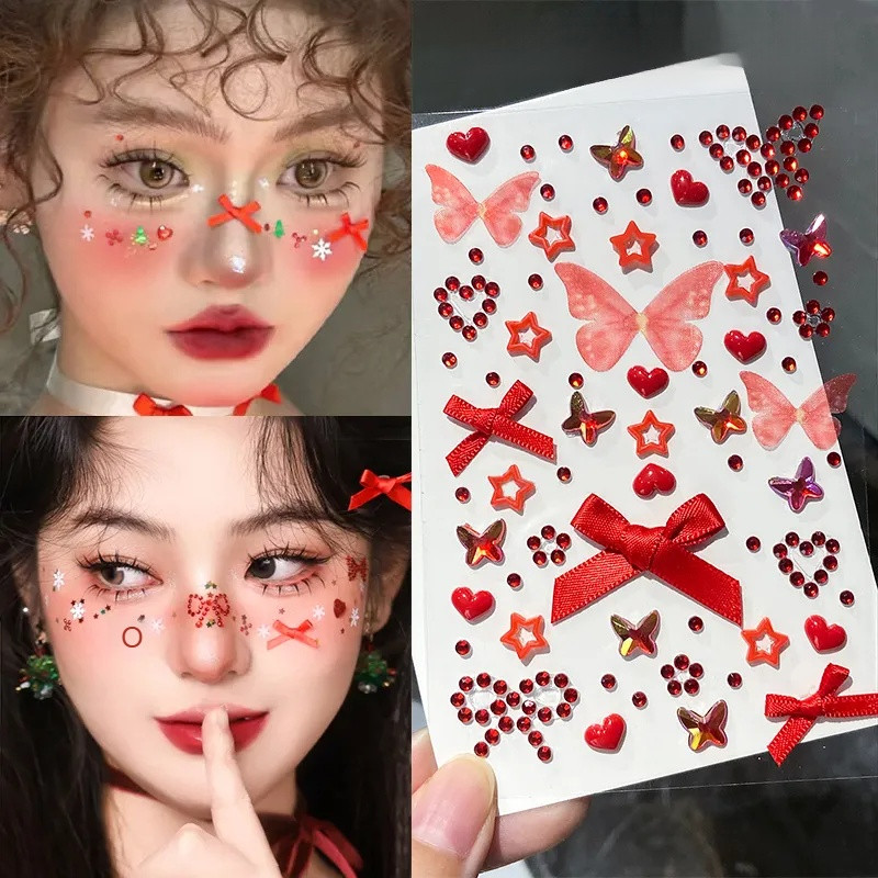 🔥พร้อมส่ง/COD🔥สติ๊กเกอร์ลายหิมะเพชรเรืองแสง/ตกแต่งใบหน้าเทศกาลคริสต์มาส/ของแต่งหน้าพาร์ตี้สโนว์ฟลейค/เครื่องประดับแฟชั่นชุดคริสต์มาส/สติ๊กเกอร์ติดผิวหนังแบบถอดได้/เหมาะสำหรับผู้หญิงวัยรุ่น/ตกแต่งดวง