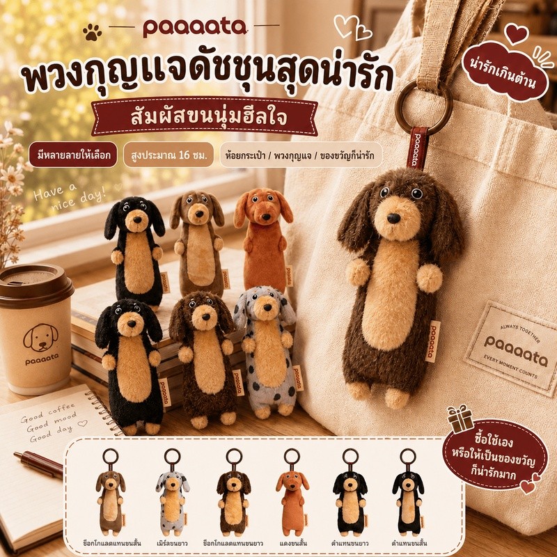 【PPXD】พวงกุญแจขนนุ่มหมาเดชชุนด์ Paaaata จี้ห้อยกระเป๋า น่ารัก ของแต่งกระเป๋า เป้สะพายหลัง ของขวัญ ของขวัญคริสต์มาส