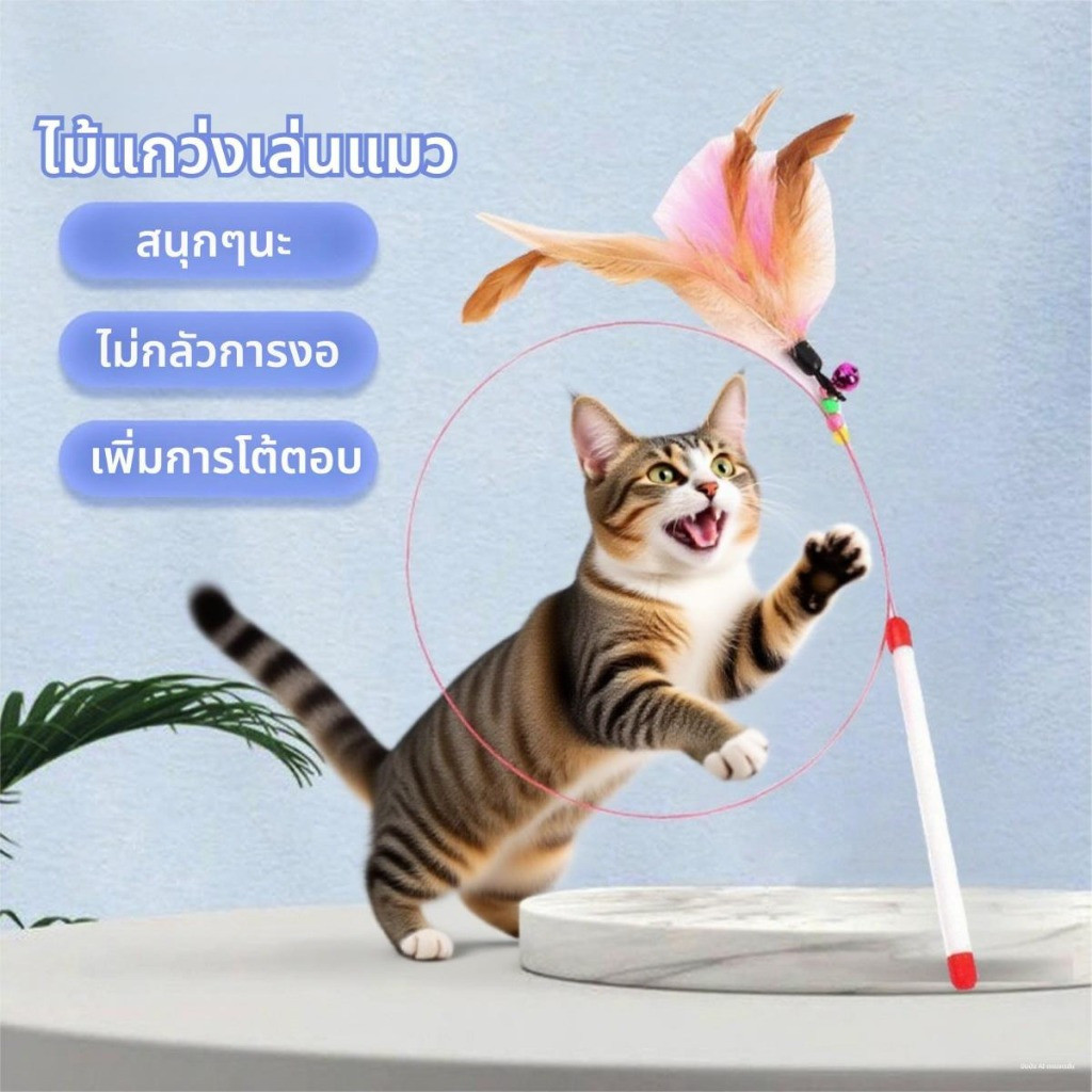 ไม้ตกแมวแบบสปริง ลวดสลิง ไม้แมวยาวสุด