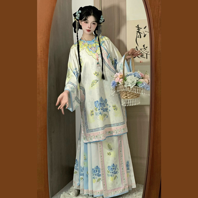 Hanfu Heavy Industry Replica Qing Han หญิงพิมพ์ Qing Hange Horse Face ...