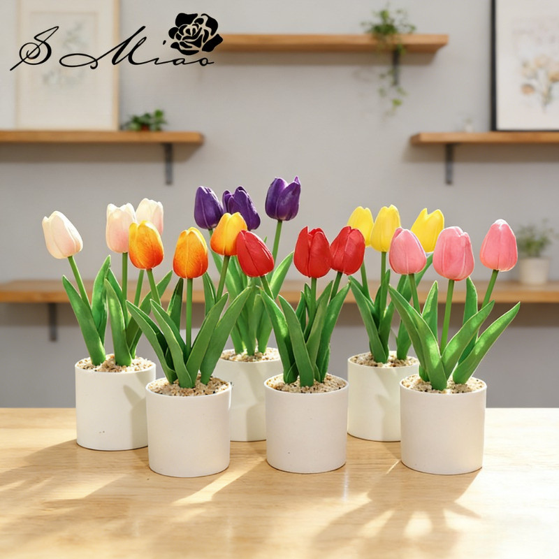ดอกทิวลิป ทิวลิปปลอม 3 ดอก และกระถาง ขนาด 25 cm ของตกแต่งบ้าน อุปกรณ์ตก ...