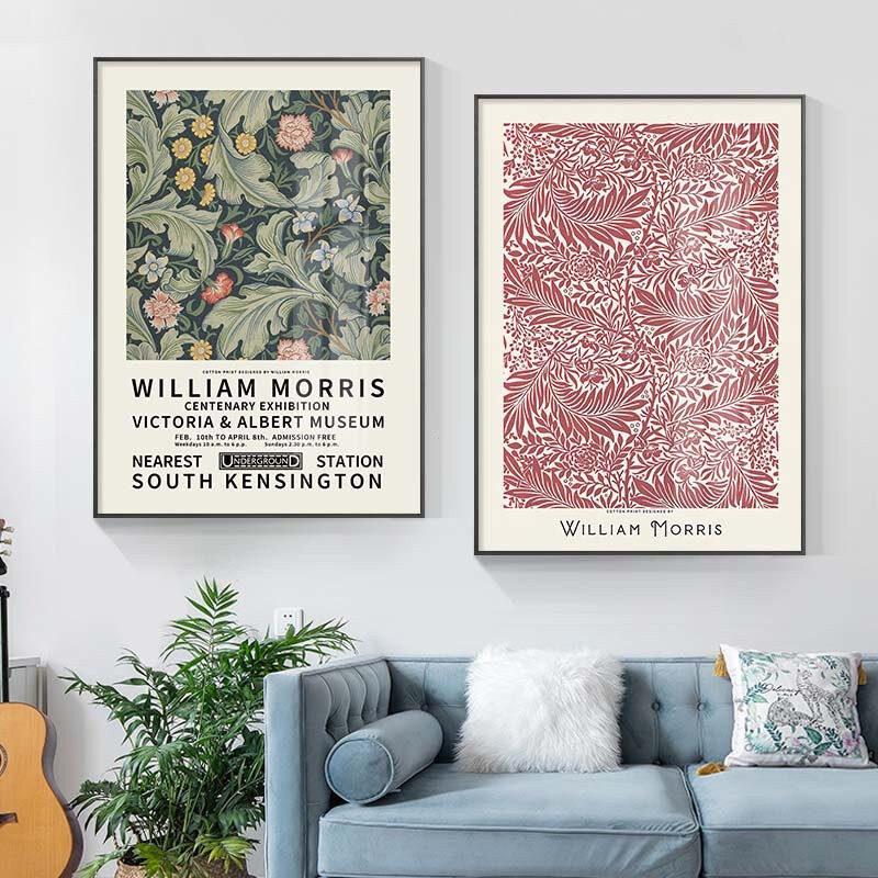 รูปภาพพิมพ์ผ้าแคนวาส ภาพรวมกรอบ ภาพ WILLIAM MORRIS ภาพแขวนผนัง รูปภาพตกแต่งบ้าน กรอบพีวีซี