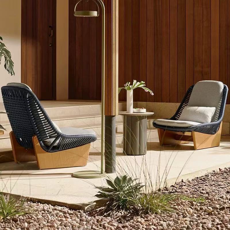 🍑  BUNISE P86 Luxury Outdoor Sofa Set Teak Wood & Rattan Designer Sofa for Villa Garden & Balcony Free Shipping TH