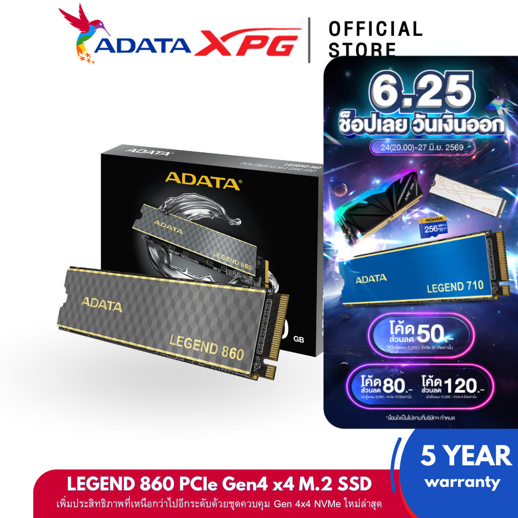 ADATA (เอสเอสดี) รุ่น LEGEND 860 2TB SSD PCIe Gen4 x4 M.2 2280 R6000/5000MB/s (ADT-LEG8602000GCS)