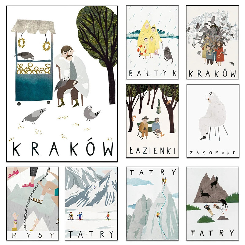KVMK Poland Travel ภาพประกอบโปสเตอร์ Krakow Warsaw พิมพ์ผ้าใบพิมพ์ Modern Wall Art รูปภาพสําหรับห้องนั่งเล่นตกแต่งบ้าน