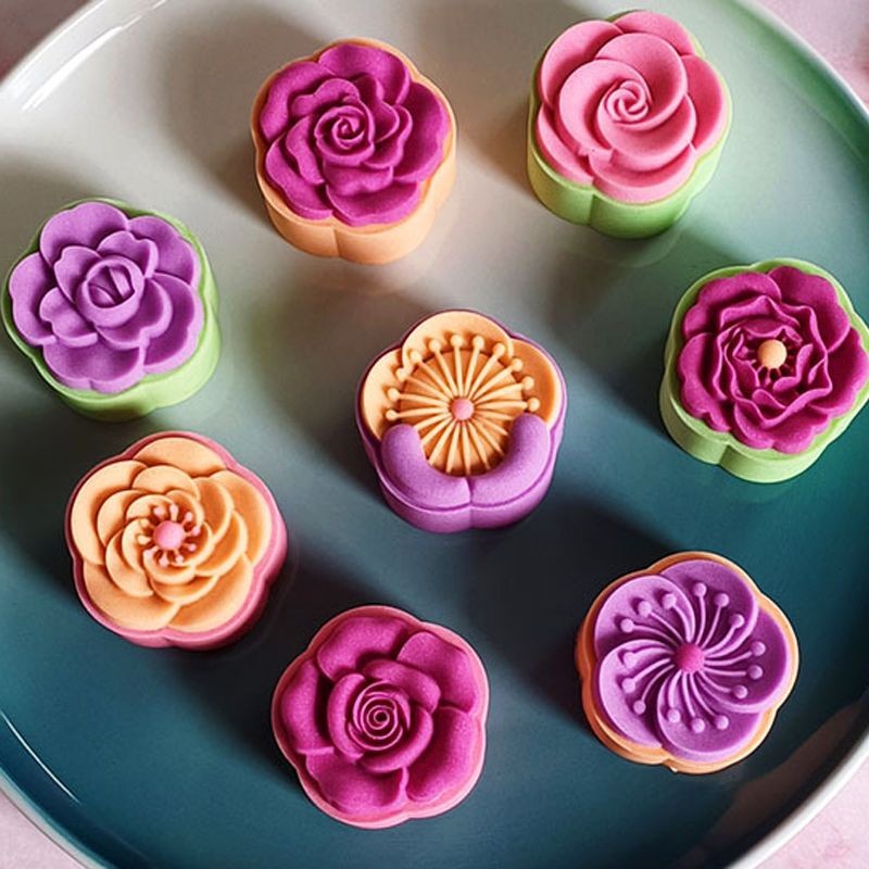 Meihe Rose Mooncake แม่พิมพ์มือกด Mung Bean รูปแบบเค้กนึ่ง Bun จีน ...