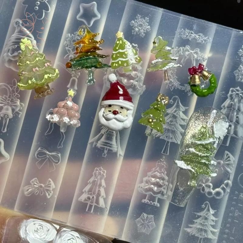 [maybeauty] แม่พิมพ์เล็บซิลิโคน 3D DIY ต้นคริสต์มาส Snowman Gingerbread Man เทมเพลตโปร่งใสตกแต่งเล็บเครื่องมือออกแบบเล็บ {TH}