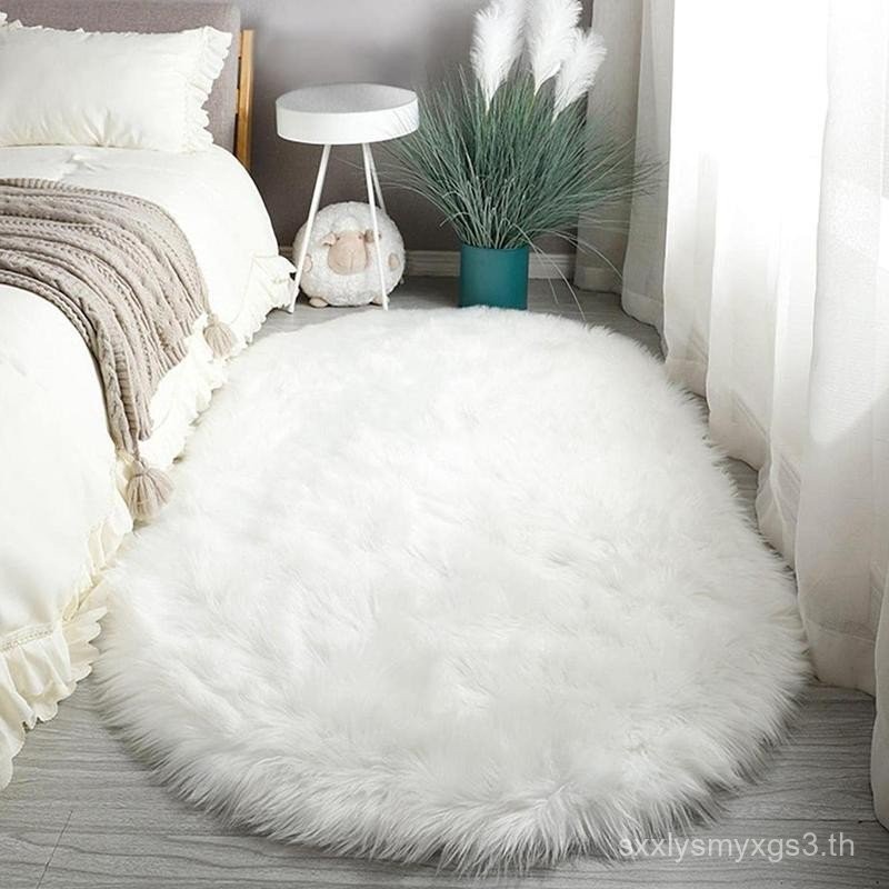 Modern Solid Color Oval Shaped Soft Fluffy Shaggy Boho Rug, 1 Count Non ...