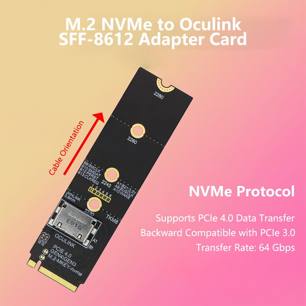 M.2 สําหรับ NVME ถึง OCulink Riser Card 2230-2280 M.2 PCIe X4 M คีย์ ...